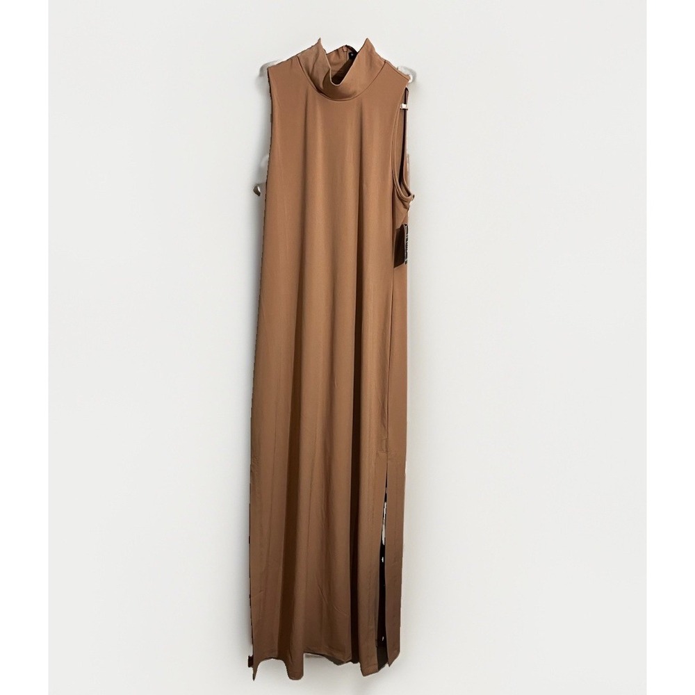 Boston Proper Maxi Dress Womens Small Mock Neck Sleeveless Carmel Brown